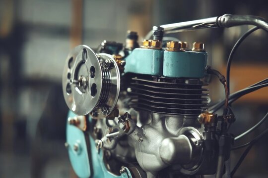 A detailed shot of a motorcycle engine, ideal for automotive or industrial use
