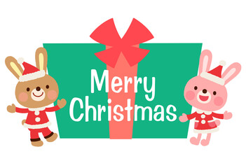 かわいいウサギのサンタクロース　メリークリスマス　ロゴ