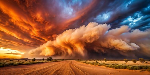Australian Outback Dust Storm: Dramatic Red Sky over NSW Plains