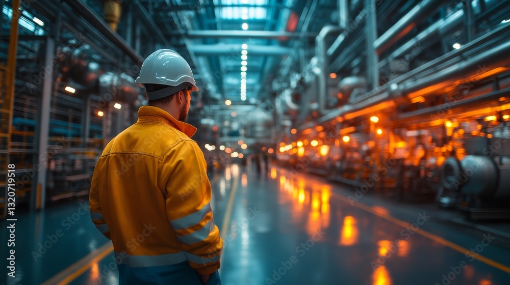 Poster engineers oversee automated systems in a large petrochemical refinery. the facility's advanced proce