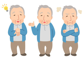 高齢男性　表情ポーズ　シニア　高齢者　後期高齢者