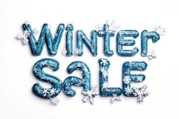 Seasonal winter sale announcement featuring frosty letters and snowflake accents for promotional marketing