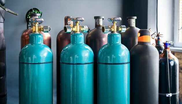 industrial compressed gas cylinders oxygen nitrogen carbon dioxide hydrogen and argon for welding