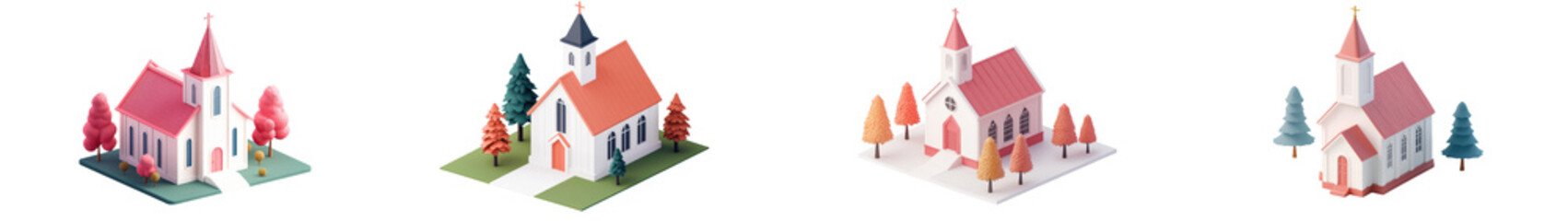 Fototapeta premium Charming autumn church in a picturesque village landscape with a tall steeple red tiled roof surrounded by trees with colorful fall foliage The historic church is a peaceful