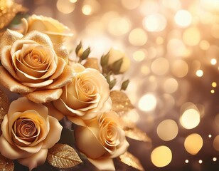 dreamy flower background gold rose flower bouquet with bokeh light
