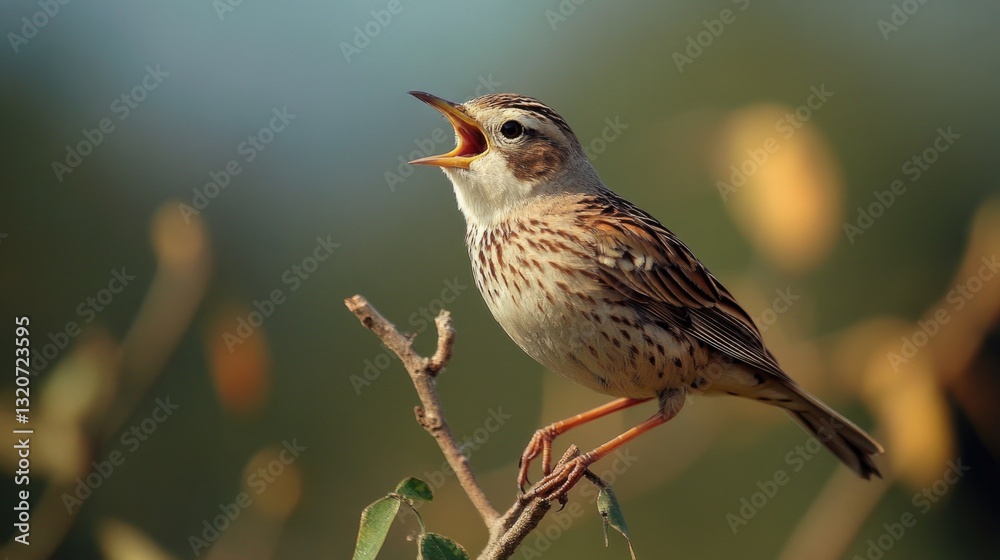 Poster a small bird is sitting on the top of a tree branch, looking around