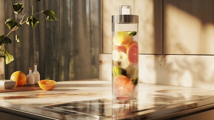 Obraz premium Water bottle with fruits, infuser bottle