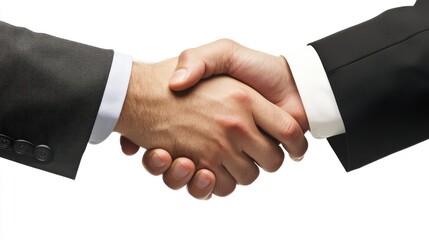 Two men in suits shake hands, signifying a deal or agreement