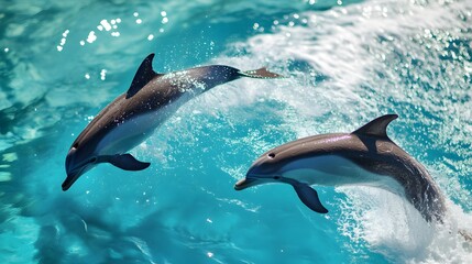 Graceful Dolphins Leaping in Turquoise Oceanic Delight