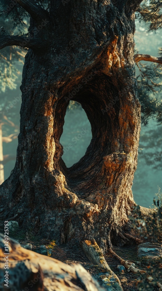 Poster A tree with a hole in its trunk