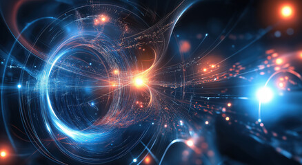 Fototapeta premium Futuristic swirling vortex of light particles creating dynamic energy flows