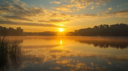 Obraz premium A mystical sunrise over nature, divine inspiration, hope and renewal in a golden glow