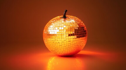 Obraz premium Golden disco ball shaped like an orange fruit on orange background