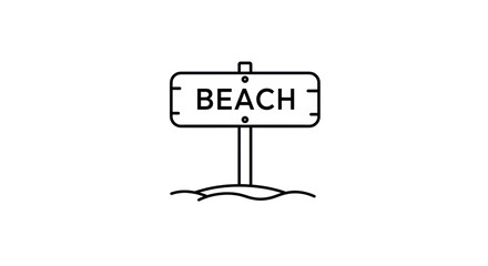 Isolated Beach Signpost with Minimalist Line Art