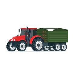 Tractor with trailer on white background