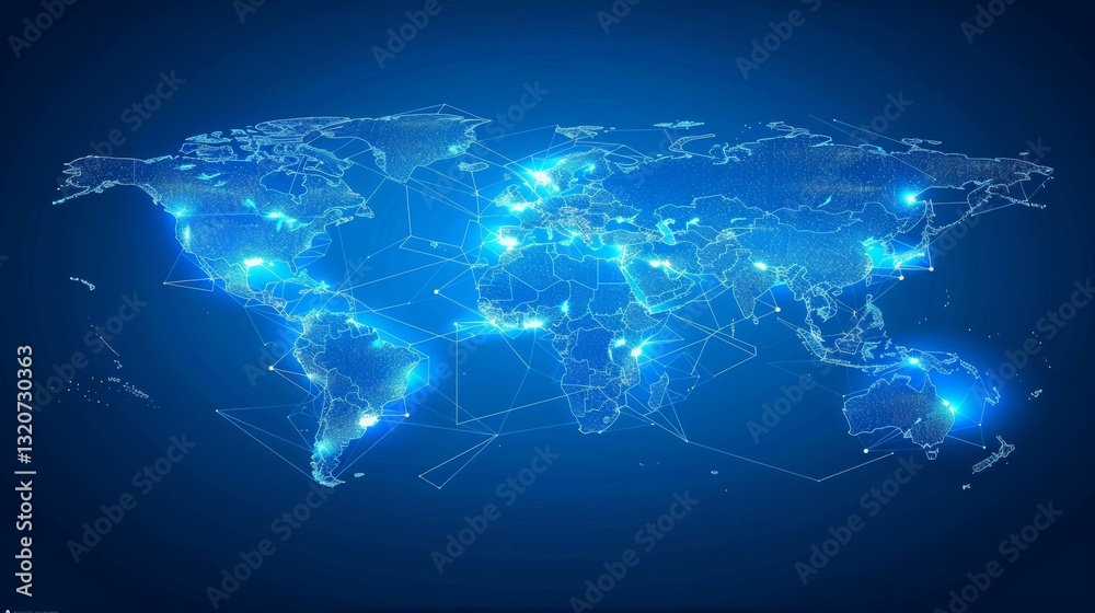 Poster abstract world map with global network and connectivity. digital technology. futuristic global techn