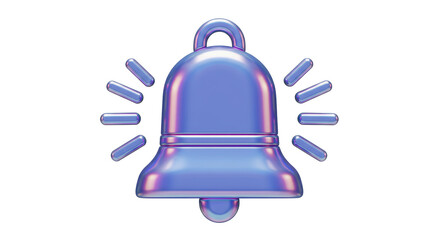 Isolated Holographic Metallic Notification Bell Ringing with Shine