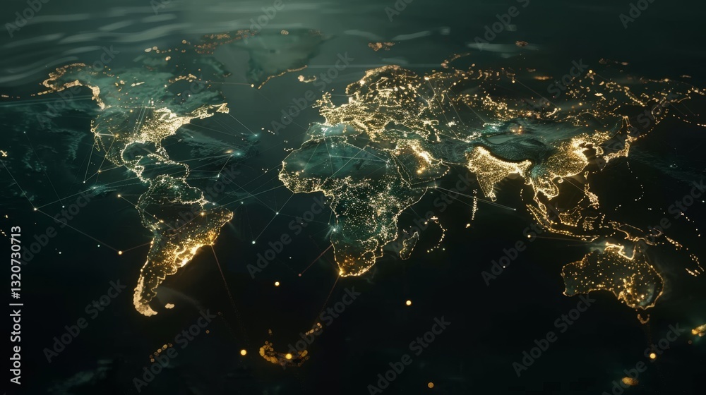 Poster abstract world map with global network and connectivity. digital technology. futuristic global techn