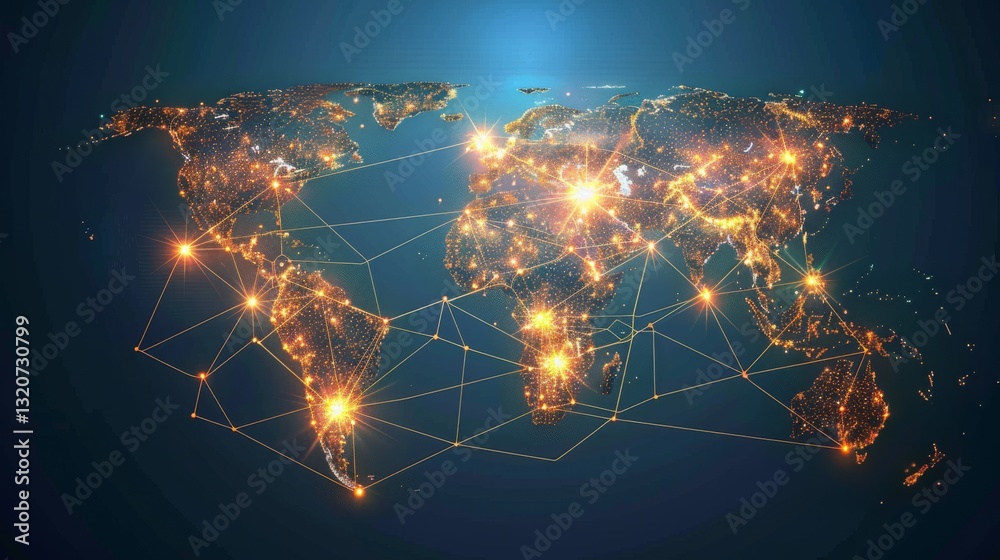 Poster abstract world map with global network and connectivity. digital technology. futuristic global techn