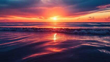 Obraz premium Dramatic sunset over ocean waves (4)