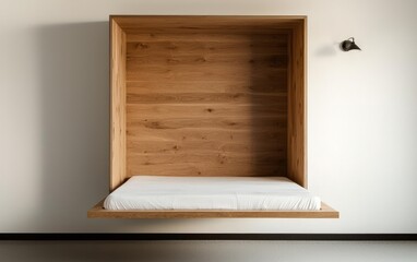 Fototapeta premium Minimalist Light Wood Wall Bed in Contemporary Room
