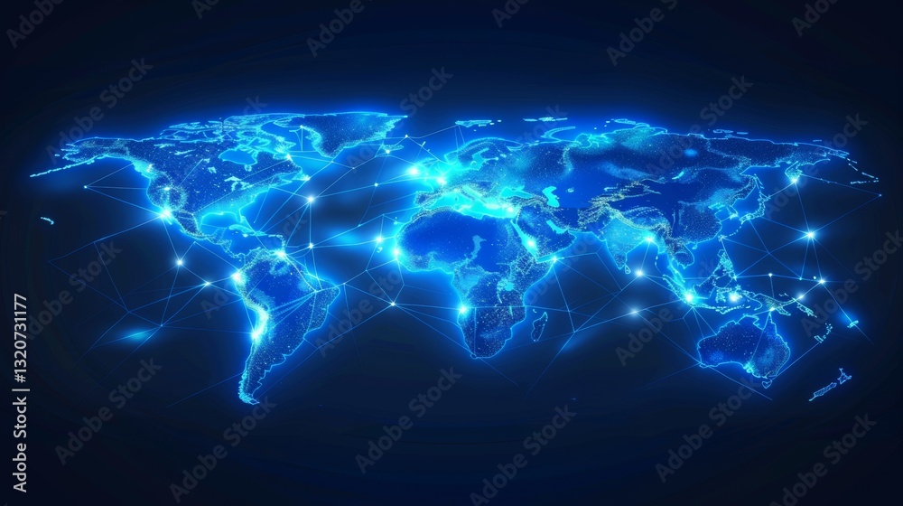 Poster abstract world map with global network and connectivity. digital technology. futuristic global techn