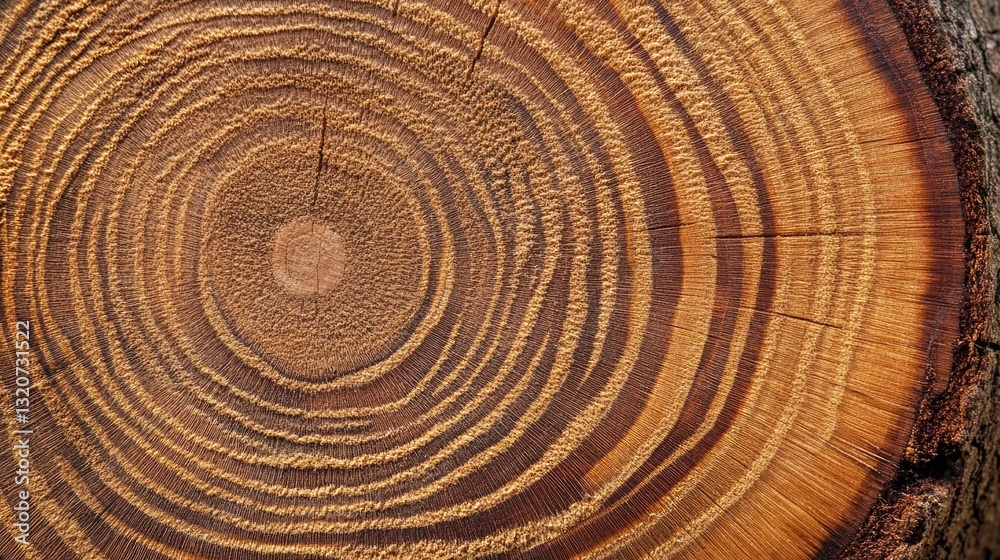 Poster close-up view of a tree trunk showing annual growth rings, useful for illustrations on nature, envir