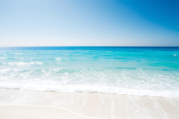 Turquoise beach stock-image with white sand, a lone palm tree, and gentle waves, offering a serene and idyllic tropical scene, perfect for relaxation and escape to paradise.