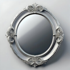 Obraz premium An Elegant Oval Mirror With An Ornate Silver Frame, Reflecting A Soft Light, Adding A Touch Of Vintage Grace To Any Space
