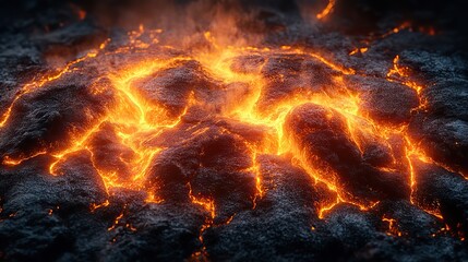 Striking and perilous, flowing orange magma courses through dark ground cracks, displaying nature's raw power and volcanic heat.