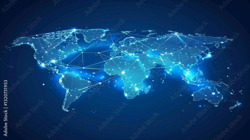 Poster abstract world map with global network and connectivity. digital technology. futuristic global techn