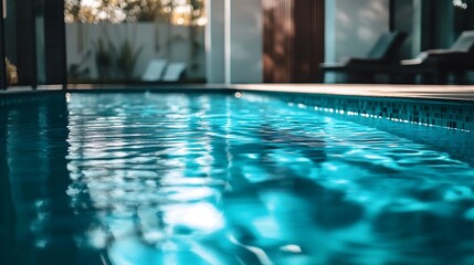Tranquil turquoise pool water reflects sunlight softly