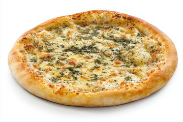 Delicious and appetizing cheese pizza with herbs on white background classic italian cuisine culinary delights