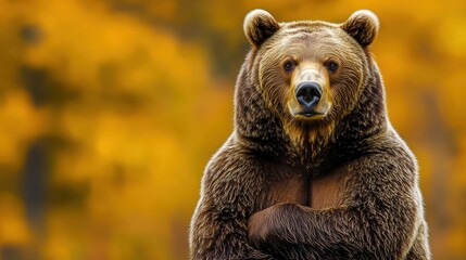 Obraz premium Majestic Grizzly Bear Stands Proudly Against Autumn Foliage Background