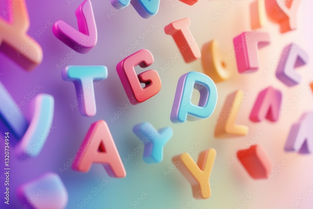 Poster Creative typography background with 3D letters and abstract forms for modern design projects
