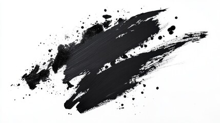 Abstract black paint strokes and splatters on white background