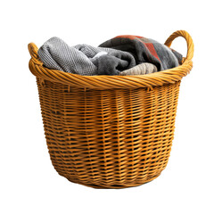 Obraz premium wicker laundry basket with dirty clothes, concept washing clothes, isolate on transparent background