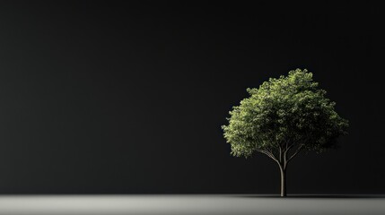 Solitary tree on dark background, minimalist nature scene