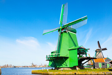 Naklejka premium Panorama with windmills, Holland
