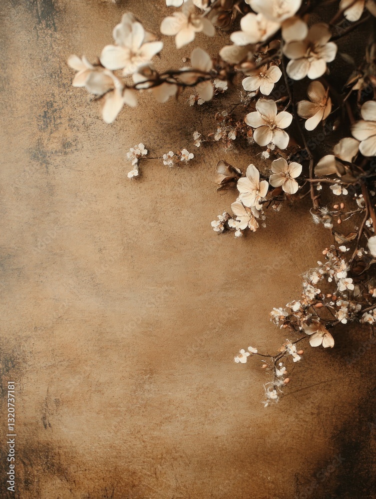 Aufkleber Ethereal floral arrangement on textured brown backdrop creating a warm and inviting visual composition with soft light