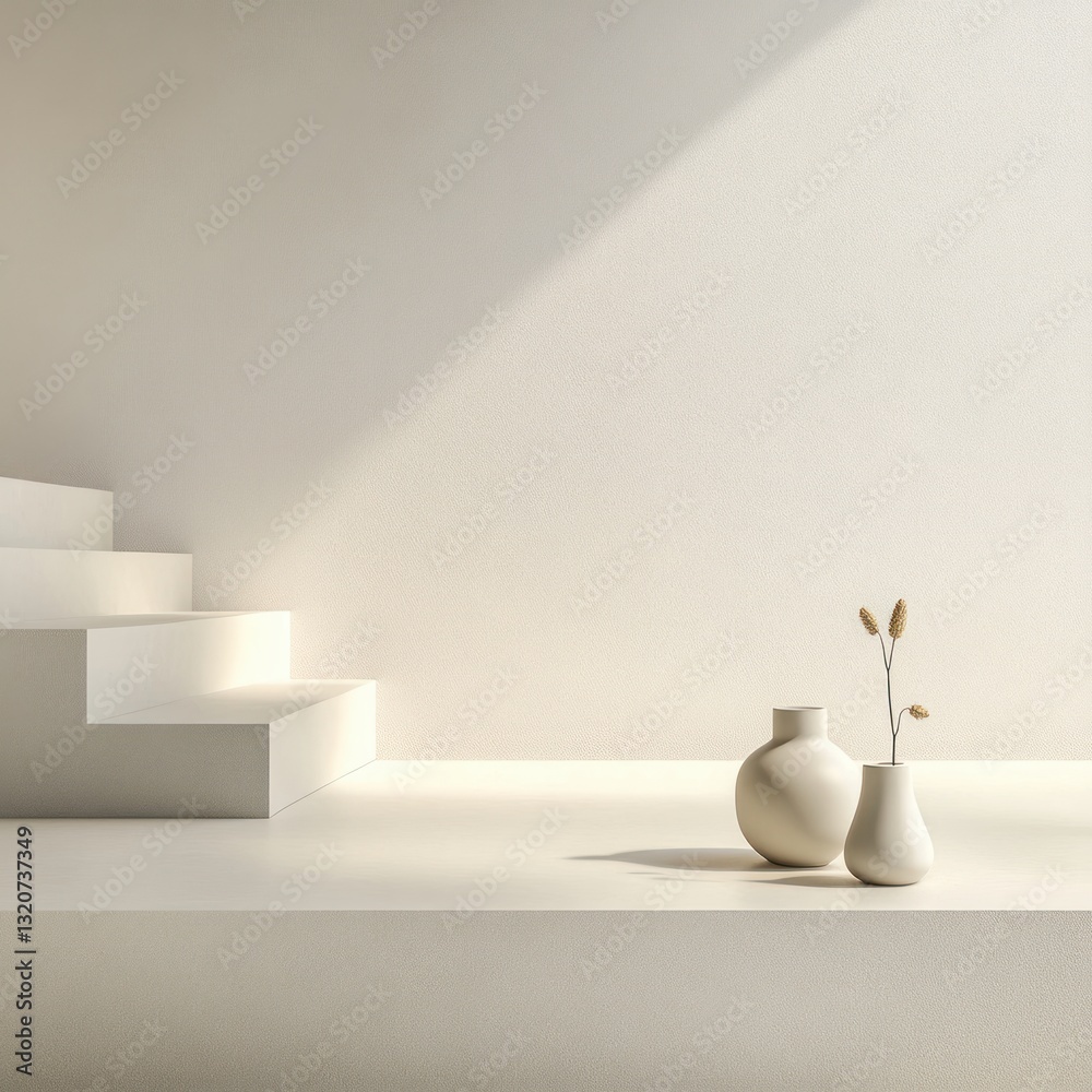Aufkleber interior scene featuring vases stairs and light creating a simple elegant contemporary space with ar