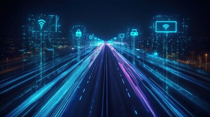 A futuristic holographic interface displaying G connectivity, smart devices, and AI integration