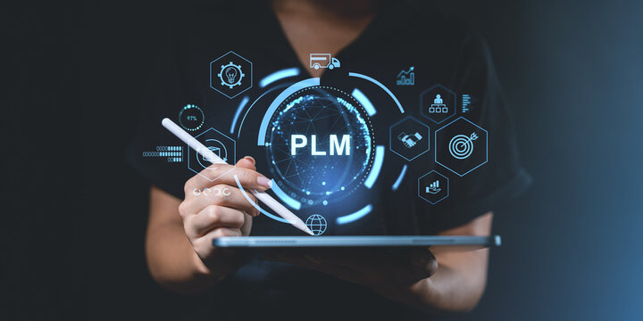 Person using tablet with PLM interface.