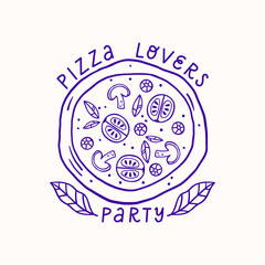 Design for clothes, postcard or poster "Pizza Lovers Party".