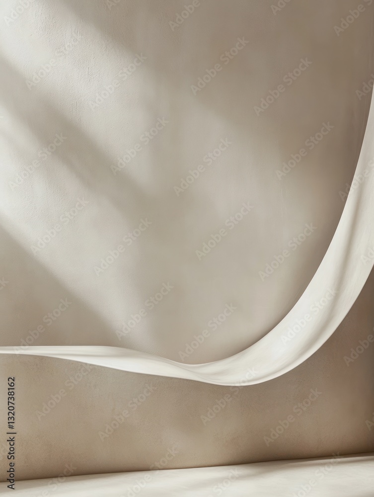 Fototapete Minimalist Beige Curved Shape Stage Backdrop with Soft Light and Shadow Play for Modern Display
