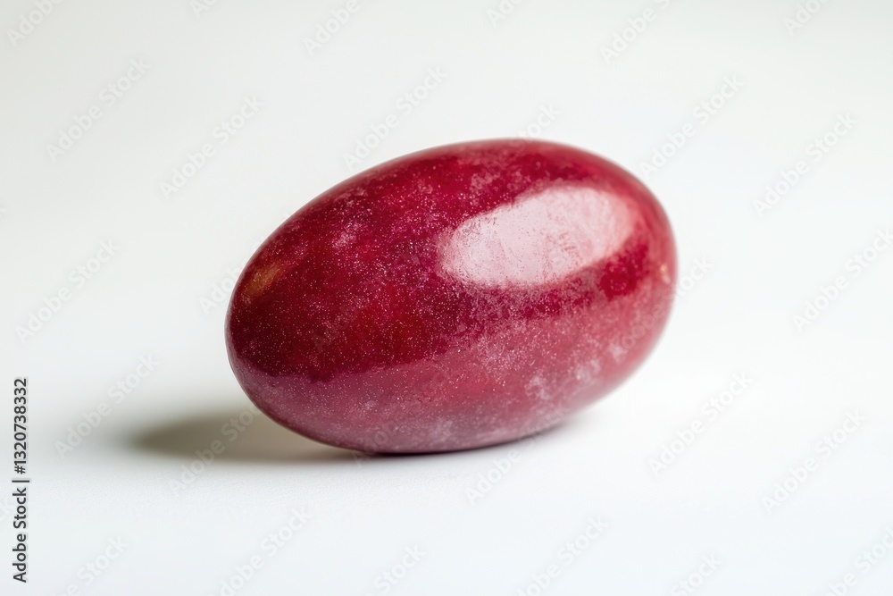 Poster close up of a smooth and polished maroon stone set against a bright white studio background for geol