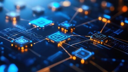 Obraz premium A futuristic representation of blockchain securing big data transactions and digital assets