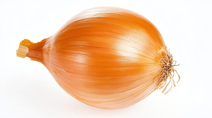 Minimalist photo of a golden onion with removed layers exposing a bright core on isolated white background