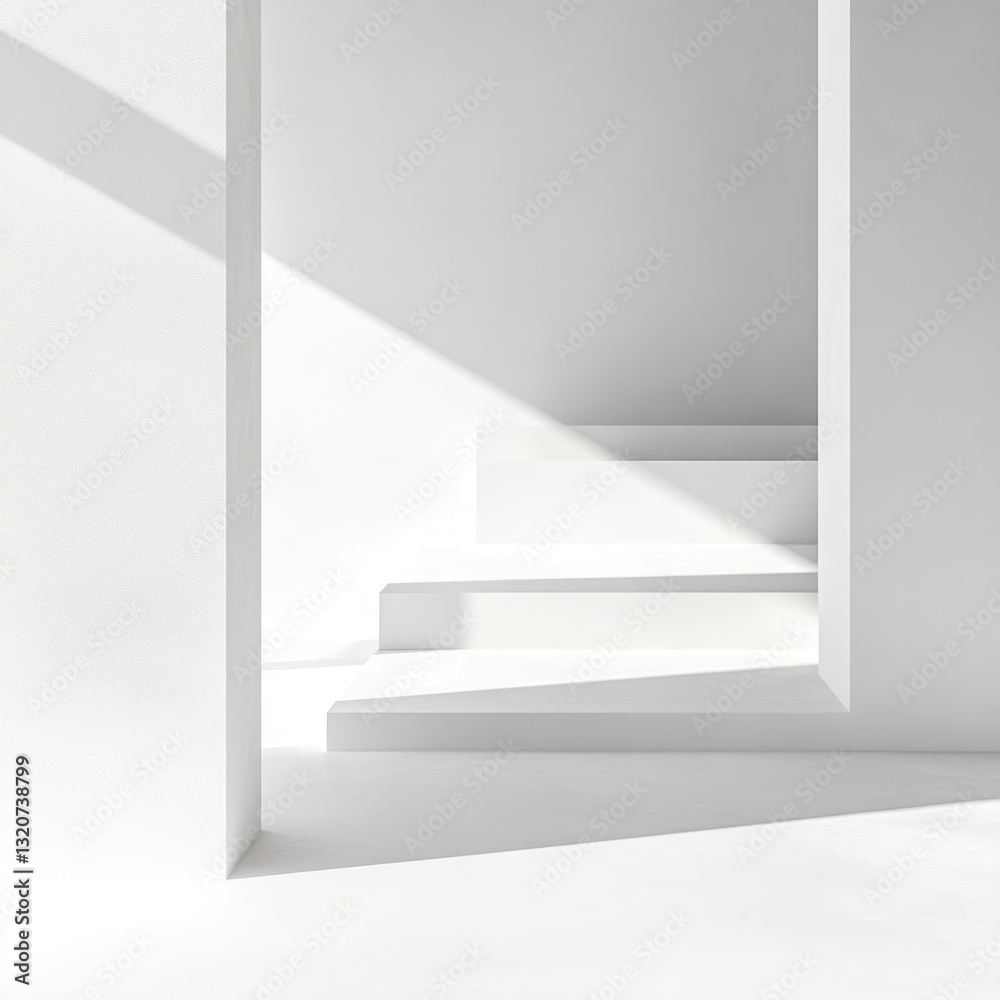 Aufkleber minimalist interior with white steps illuminated by sunlight creating a clean and architectural aest