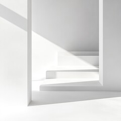 Fototapeta premium Minimalist Interior with White Steps Illuminated by Sunlight Creating a Clean and Architectural Aesthetic for a Modern Space